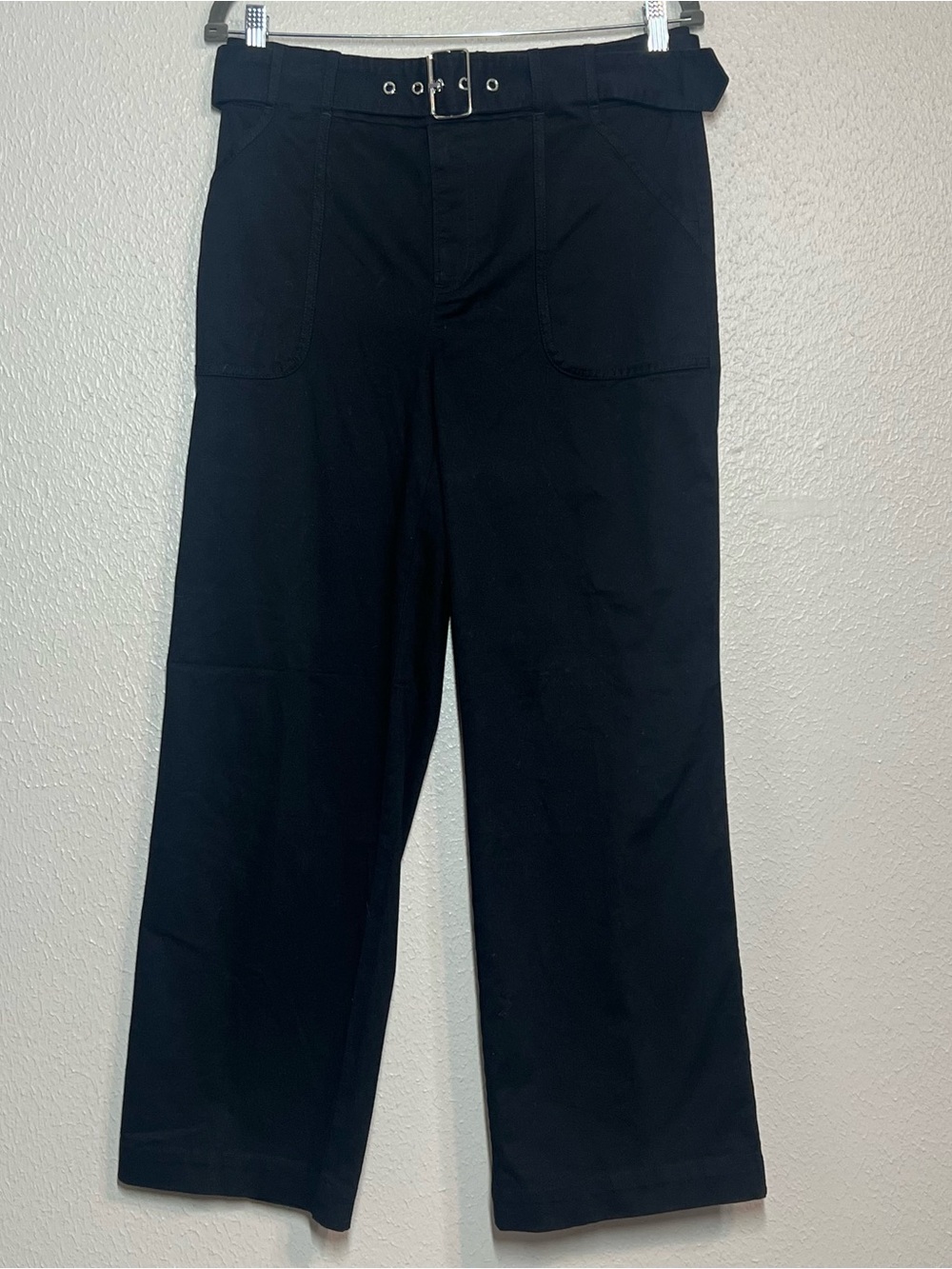 LOFT Pants Black Belted Straight Leg Pockets Womens Size 8 NWT